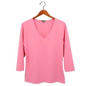 Judy P Karen 3/4 Sleeve Double Layered Front V-neck Pink Top XL JudyP